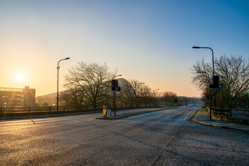 Secklow Gate road at sunrise in the centre of Milton Keynes. England