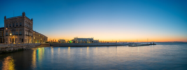 Fototapeta na wymiar Cais das Colunas pier panorama at sunrise in Lisbon. Portugal 