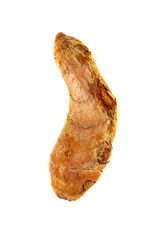 Single Turmeric Root on a White Background