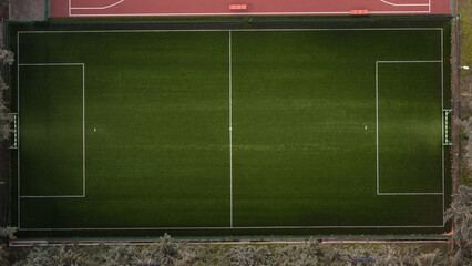 Aerial top down view of a football field