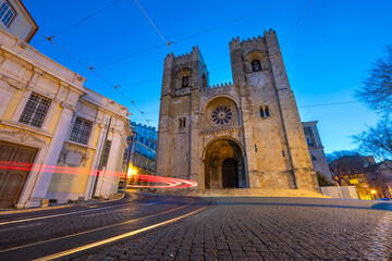 Santa Maria cathedral at dawn in Lisbon. Portugal