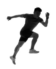 Silhouette of sporty male runner on white background