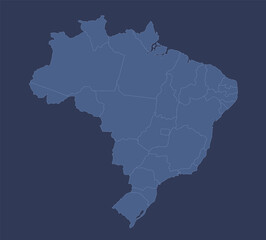 Brazil map, individual states, infographics blue flat design blank