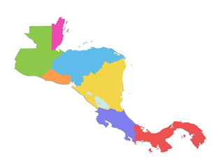 Central America map, separate individual states, color map isolated on white background, blank