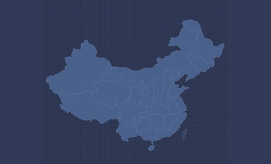 China map, separate regions, infographics blue flat design, blank