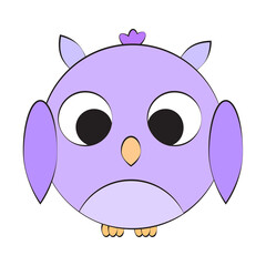 Cartoon character purple owl on white background. Kid graphic. Vector illustration. stock image.