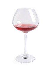 Red wine in glass on white background
