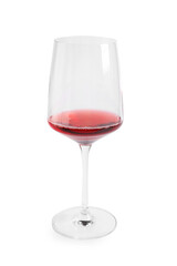 Red wine in glass on white background