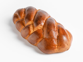 Traditional challah bread on white background. Shabbat Shalom