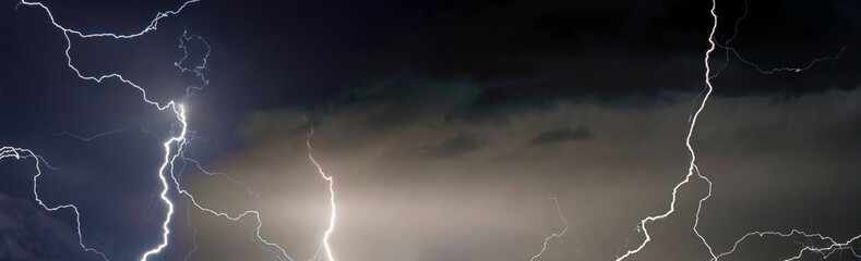 Fork lightning striking down during summer storm	