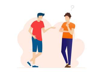 Man talking with question mark. People solve problem, choose solution. Concept of dispute.