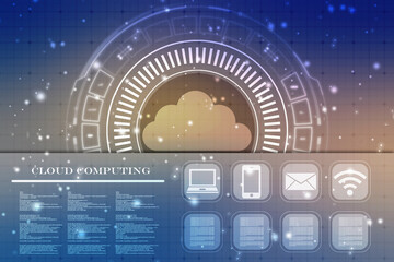 2d illustration of Cloud computing, Digital Cloud computing Concept background. Cyber technology, internet data storage, database and data server concept