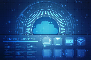 2d illustration of Cloud computing, Digital Cloud computing Concept background. Cyber technology, internet data storage, database and data server concept