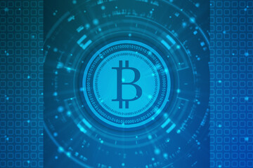 Global Abstract Bitcoin Crypto Currency Blockchain Technology World Map Background Illustration