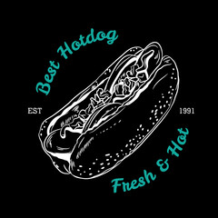 Hot Dog vector illustration in hand drawn style, perfect for poster, wall decor cafe restaurant and tshirt design 