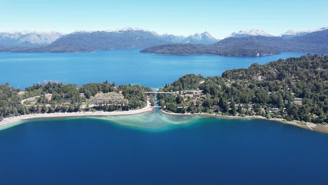 View of The Correntoso River, a river located in Villa La Angostura, Argentina, this River runs from Correntoso Lake to Nahuel Huapi Lake, standing out as one of the Shortest Rivers in the World. 4K.