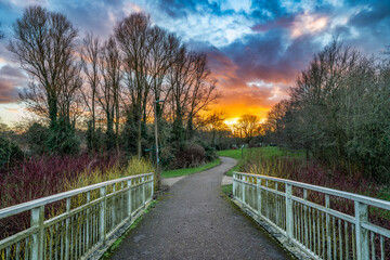 Grand Union canal at sunset in Milton Keynes. England