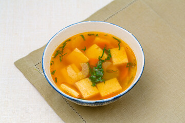 家庭料理　高野豆腐とセロリのキムチスープ　日本