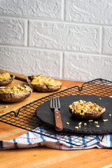 Stuffed portobello mushrooms with cheese and bacon home made