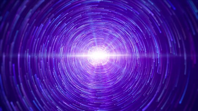Colorful spiral galaxy starry particle stripes is spectacular motion. Multicolor particle light stripes continue to rotate, beautiful star track, elegant wedding stage evening show celebration video.