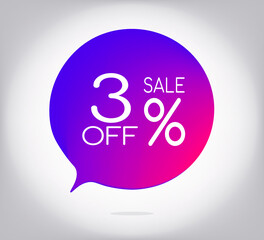 3% off gray gradient banner. Vector illustration label, colorful gradient label design or color transition for your modern design discount campaign promotion