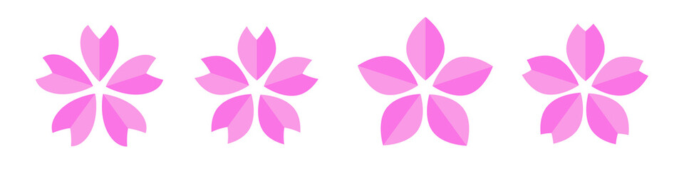 Set of cherry blossom icons in various styles.