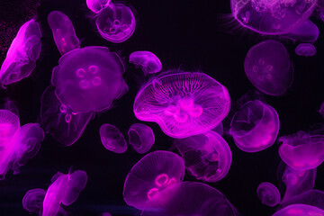 Moon Jellyfish magenta in aquarium tank version 5