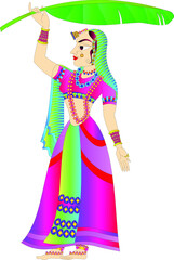 Lord's Gopika, Sevika, or lady servants have drawn in Indian folk art, Kalamkari style. for textile printing, logo, wallpaper