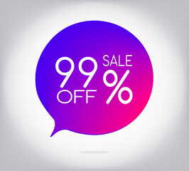 99% off gray gradient banner. Vector illustration label, colorful gradient label design or color transition for your modern design discount campaign promotion