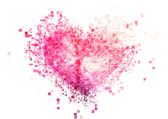 ピンク色のハートが爆発するイラスト