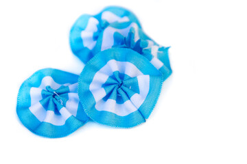 rosette, cockade, symbol, argentina, white, blue, ribbon, patriotic, flag, celebration, isolated, badge, argentine, american, election, ornament, national, country, anniversary, festival, circular, 