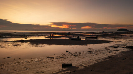 Low tide beach at sunset at Nathon Beach at koh samui island