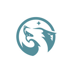 Howling wolf with circle frame logo design, wolf head badge emblem vector icon © putra_purwanto