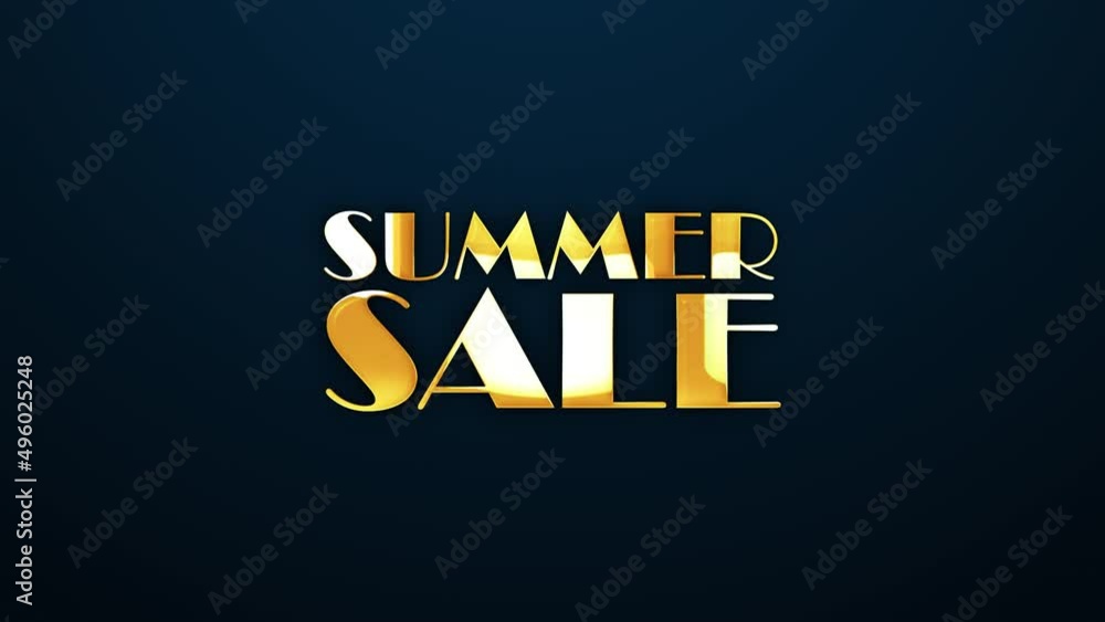 Poster summer sale text word gold light animation loop with glitch text effect. 4k 3d seamless looping summ