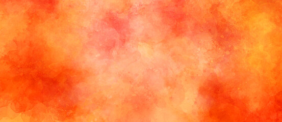 Smooth yellow and orange hand painted watercolor background with abstract color splash design and fringe bleed stains and blobs. Abstract colorful watercolor for background. Digital art painting.