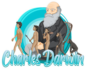 Portrait of Charles Darwin in cartoon style - obrazy, fototapety, plakaty