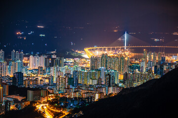 Amazing Hong Kong Night View, Kowloon district, shooting from lion rock peak. Asia
