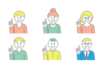 人差し指を立てるいろいろな人3　男性　女性　カラー