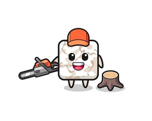 ceramic tile lumberjack character holding a chainsaw