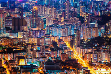 Amazing Hong Kong Night View, Kowloon district, shooting from lion rock peak. Asia