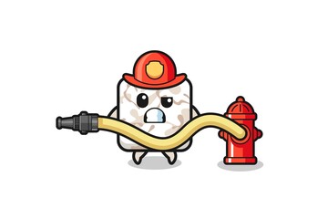 ceramic tile cartoon as firefighter mascot with water hose