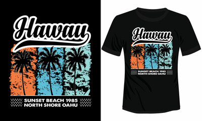 Hawaii Surf T-shirt Design Plam Tree Vector Illustration 
