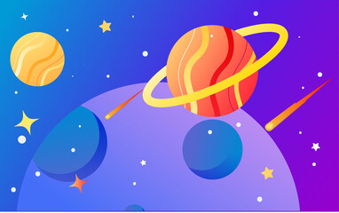 Astronaut flying in space with cosmic planet in the background, vector illustration