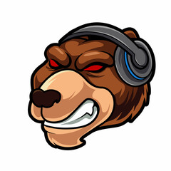  head bear headphone mascot gaming logo