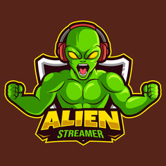 alien streamer mascot gaming logo