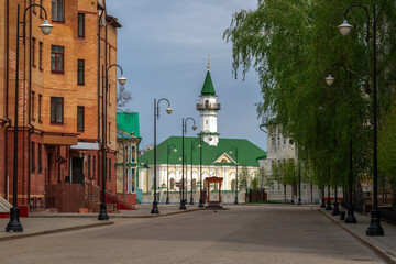 View of the Marjani Mosque in the Old Tatar settlement (Staro-Tatarskaya Sloboda) on a sunny spring...