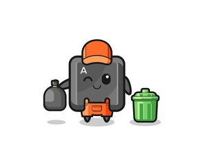 the mascot of cute keyboard button as garbage collector