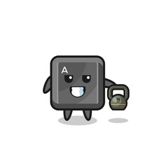 keyboard button mascot lifting kettlebell in the gym