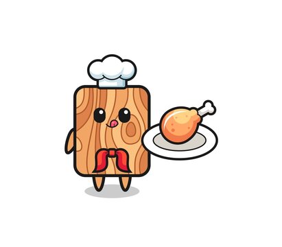 plank wood fried chicken chef cartoon character