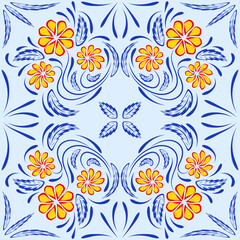 Floral folk damask pattern Fantasy flowers 